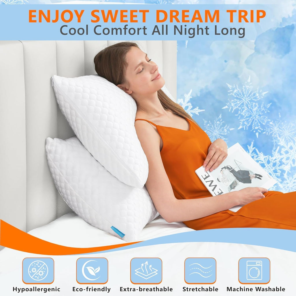 UYWO Cooling Memory Foam Pillows Firm and Soft, Standard Size 1 Pack, Original Adjustable Pillows for Side, Back or Stomach Sleepers with…