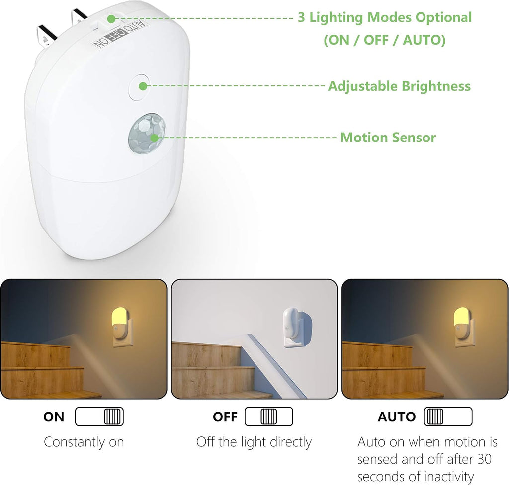 MAZ-TEK Plug in Motion Sensor Dimmable Night Light, Soft Warm White LED Nightlight with Dusk to Dawn Motion Sensor, Adjustable Brightness…