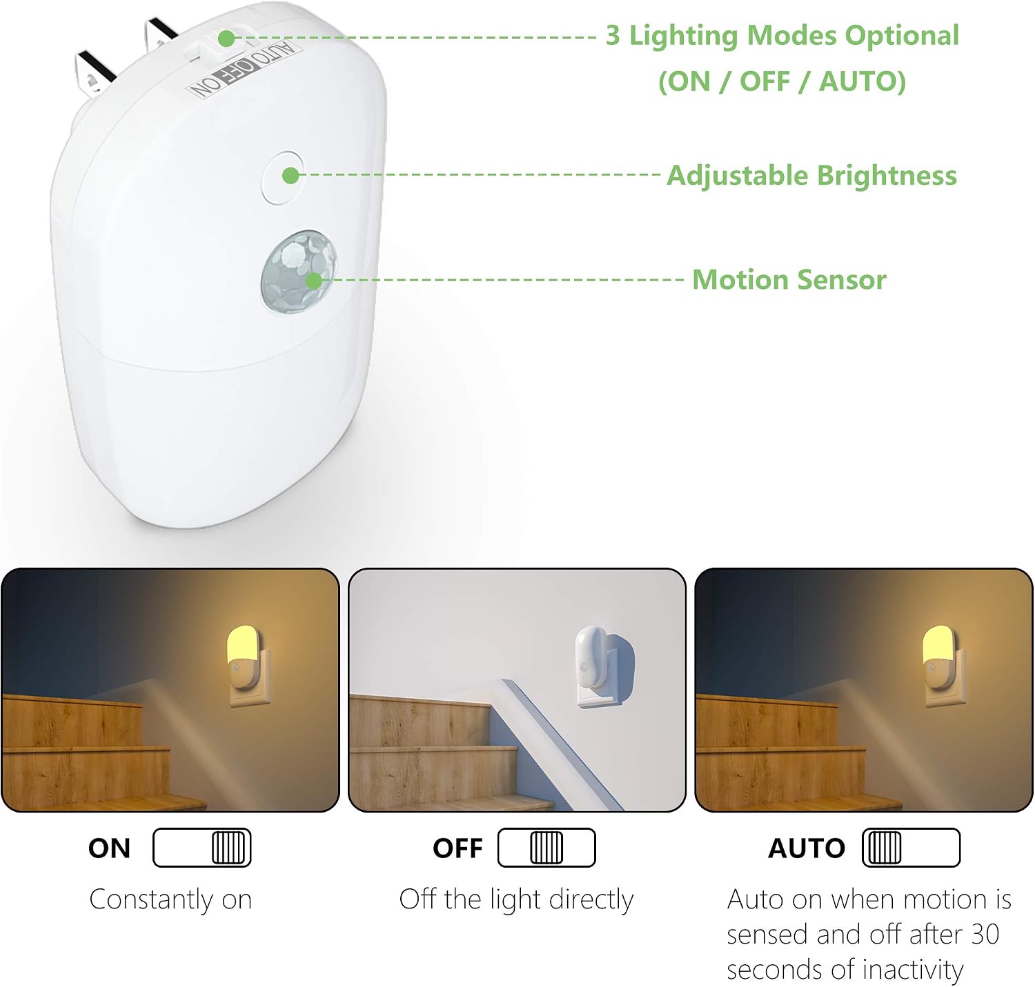 MAZ-TEK Plug in Motion Sensor Dimmable Night Light, Soft Warm White LED Nightlight with Dusk to Dawn Motion Sensor, Adjustable Brightness…