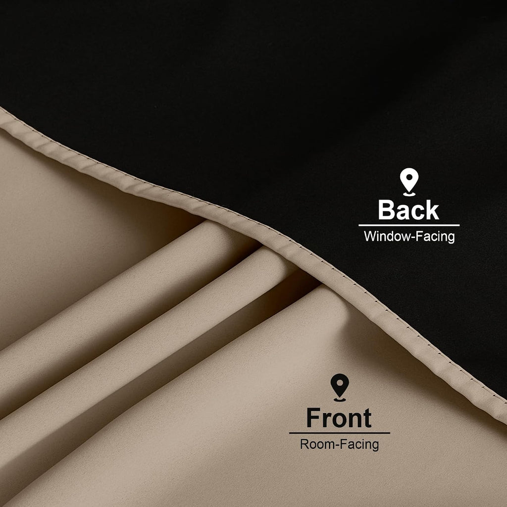 Nicetown 100% Blackout Curtains for Living Room, Taupe W52 x L84 Set of 2 Light Blocking & Soundproof Drapes, Rod Pocket Black Lined Window…