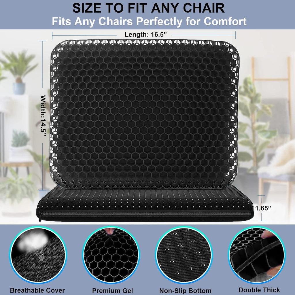 Helishy Gel Seat Cushion for Long Sitting Pressure Relief - Non-Slip Gel Chair Cushions for Back, Sciatica, Tailbone - Seat Cushion for Off…