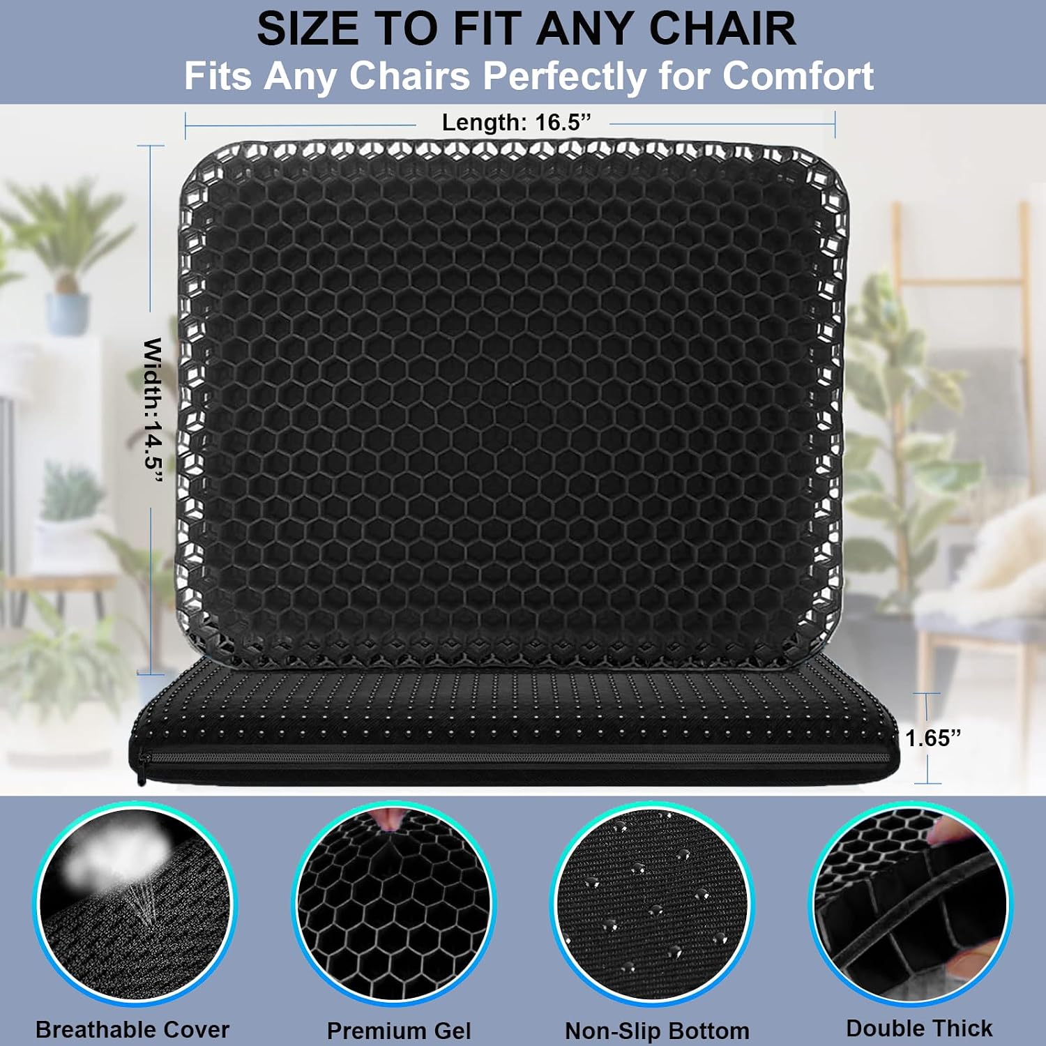 Helishy Gel Seat Cushion for Long Sitting Pressure Relief - Non-Slip Gel Chair Cushions for Back, Sciatica, Tailbone - Seat Cushion for Off…