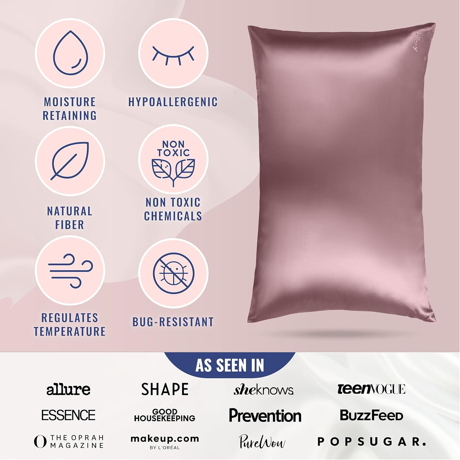 Blissy Silk Pillowcase - 100% Pure Mulberry Silk - 22 Momme 6A High-Grade Fibers - Silk Pillow Cover for Hair & Skin - Regular, Queen &…