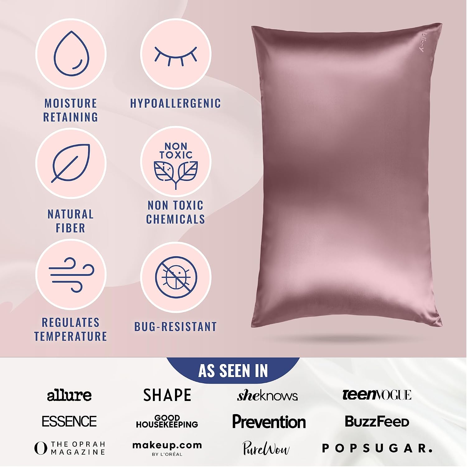 Blissy Silk Pillowcase - 100% Pure Mulberry Silk - 22 Momme 6A High-Grade Fibers - Silk Pillow Cover for Hair & Skin - Regular, Queen &…