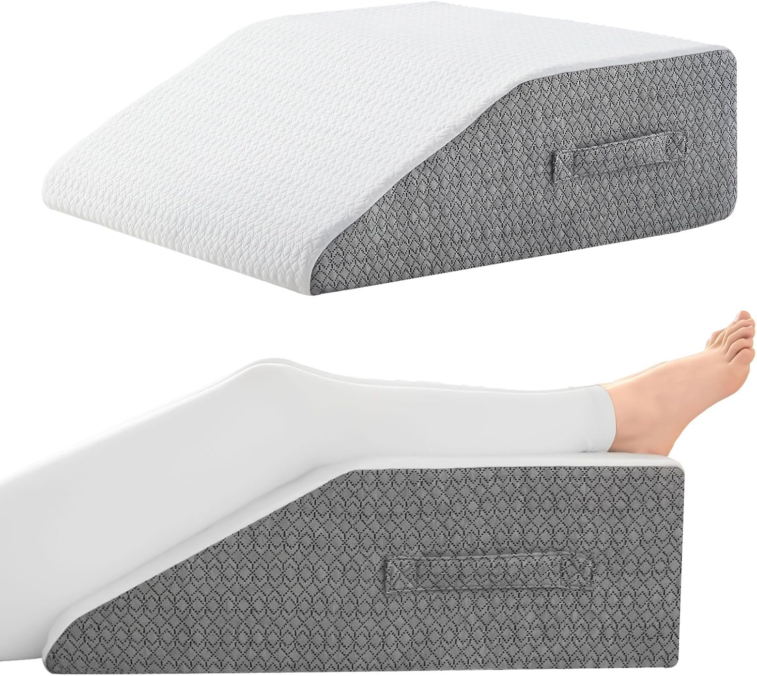 Nordjager Leg Pillow for Elevation & Support, 24"x22"x10" Memory Foam Cushion with Grey White Patterned Polyester Cover, Ideal for Improvin…