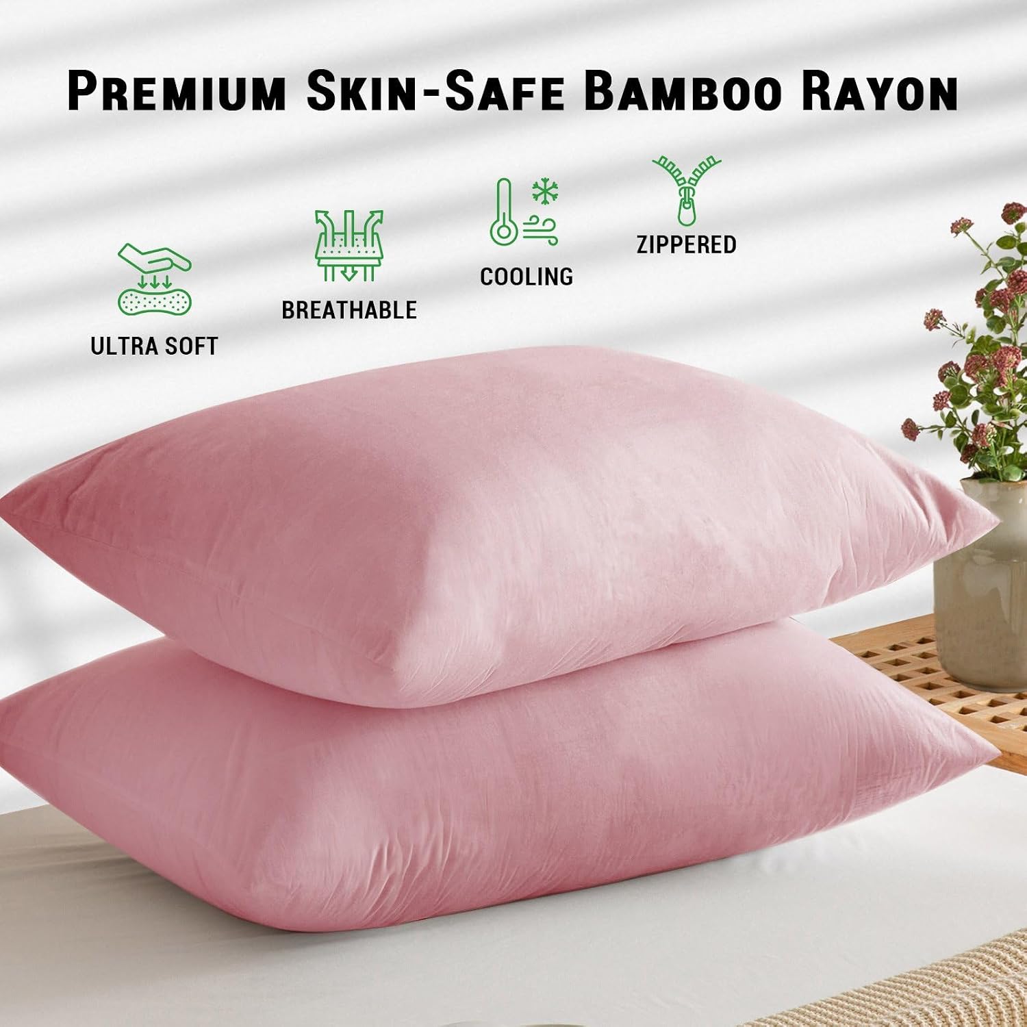 Gogreen Bamboo Rayon Waterproof Pillow Protector, Breathable Pillow Cover, Cooling Pillow Case Protector with Zipper, Super Soft Pillow Cas…
