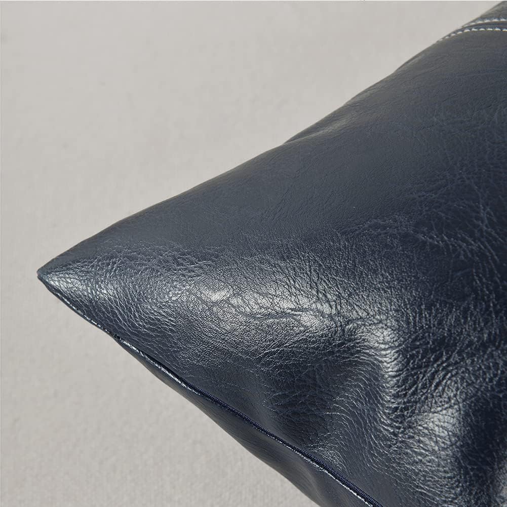 Fancy Homi Navy Blue Lumbar Waterproof Faux Leather Decorative Throw Pillow Covers 12x20 Inch for Outdoor Couch Bed, Modern Farmhouse…