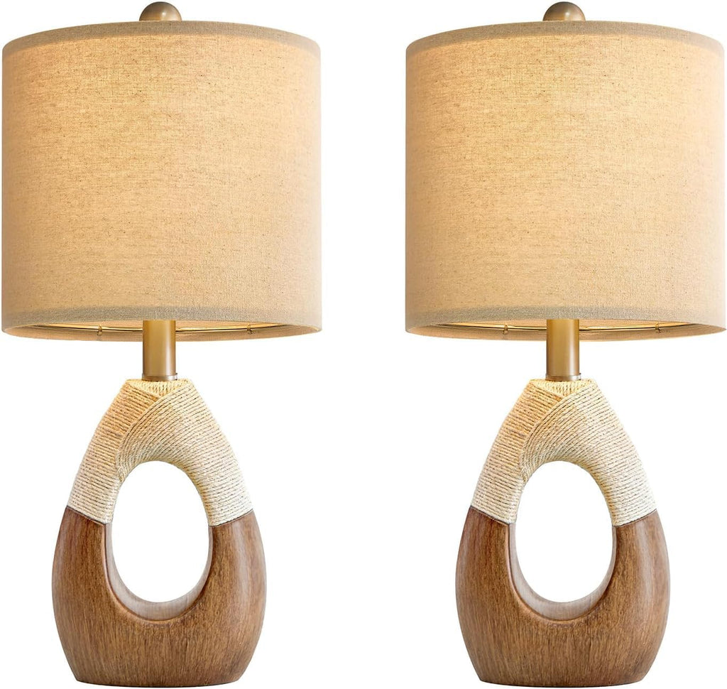 OYEARS Boho Table Lamps Bedroom Living Room Set 2, Suitable for Small Space, Farmhouse RattanTable Lamp 19”Rustic Egg Design Resin Light…