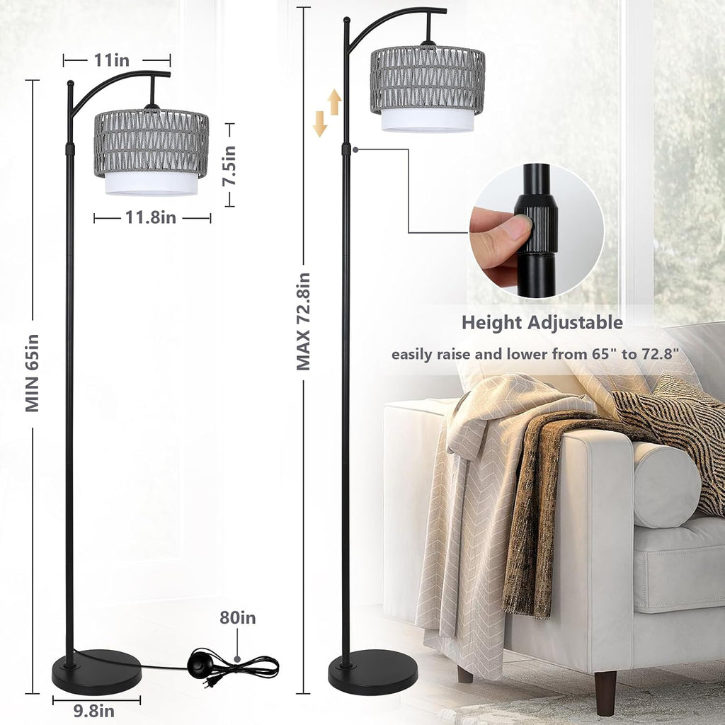eyassi Floor Lamps for Living Room, Arc Standing Lamp with Remote & Dimmable Bulb, Boho Rattan Floor Lamp for Bedroom with 3 Color…