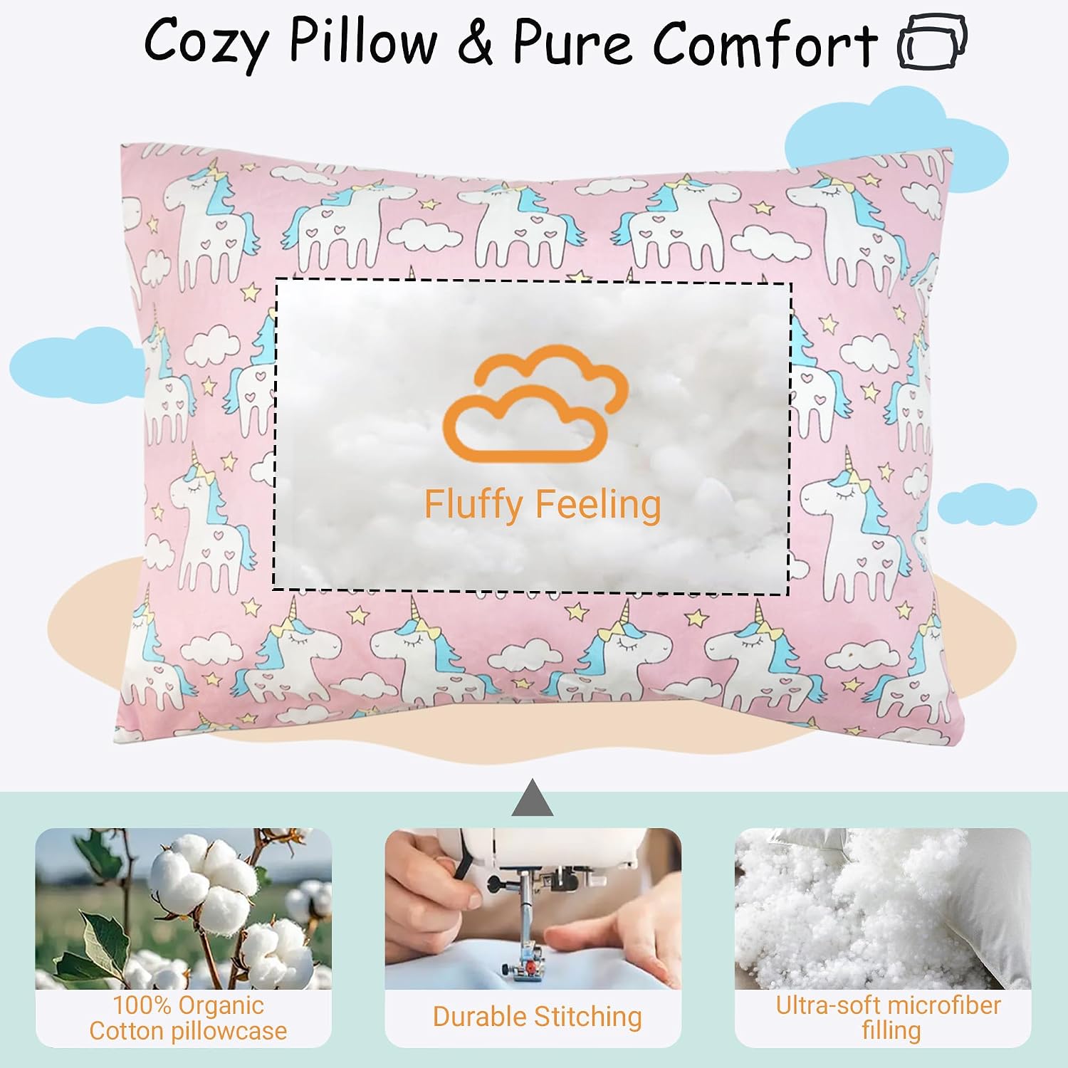 ZPECC-ABrandThatHasBeenFocusedOnBeddingFor20Years ZPECC Toddler Pillow with Pillowcase 2 Pack - 13x18 Organic Cotton Hypoallergenic Kids Pi…