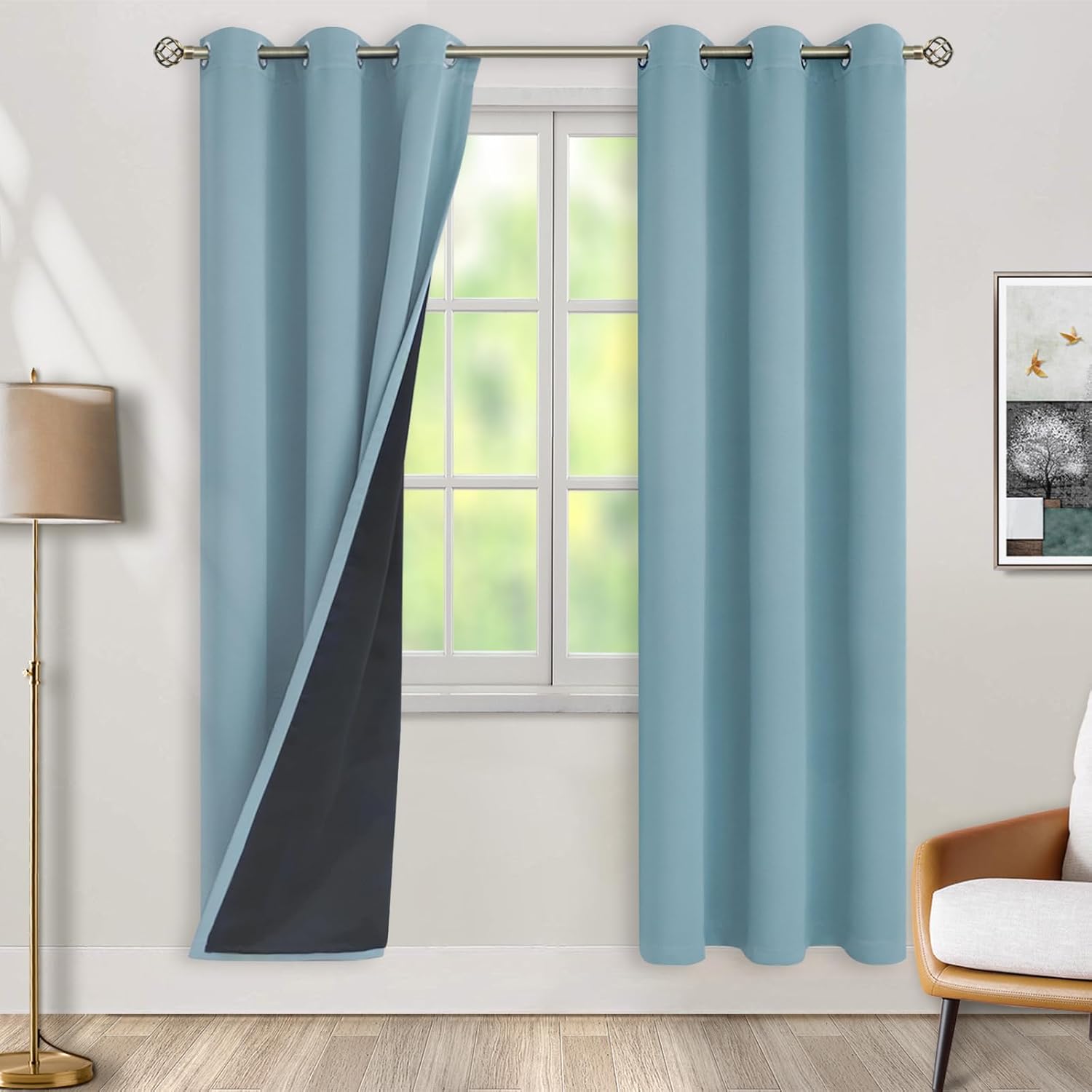 BGment Thermal Insulated 100% Blackout Curtains for Bedroom with Black Liner, Double Layer Full Room Darkening Noise Reducing Grommet Curta…