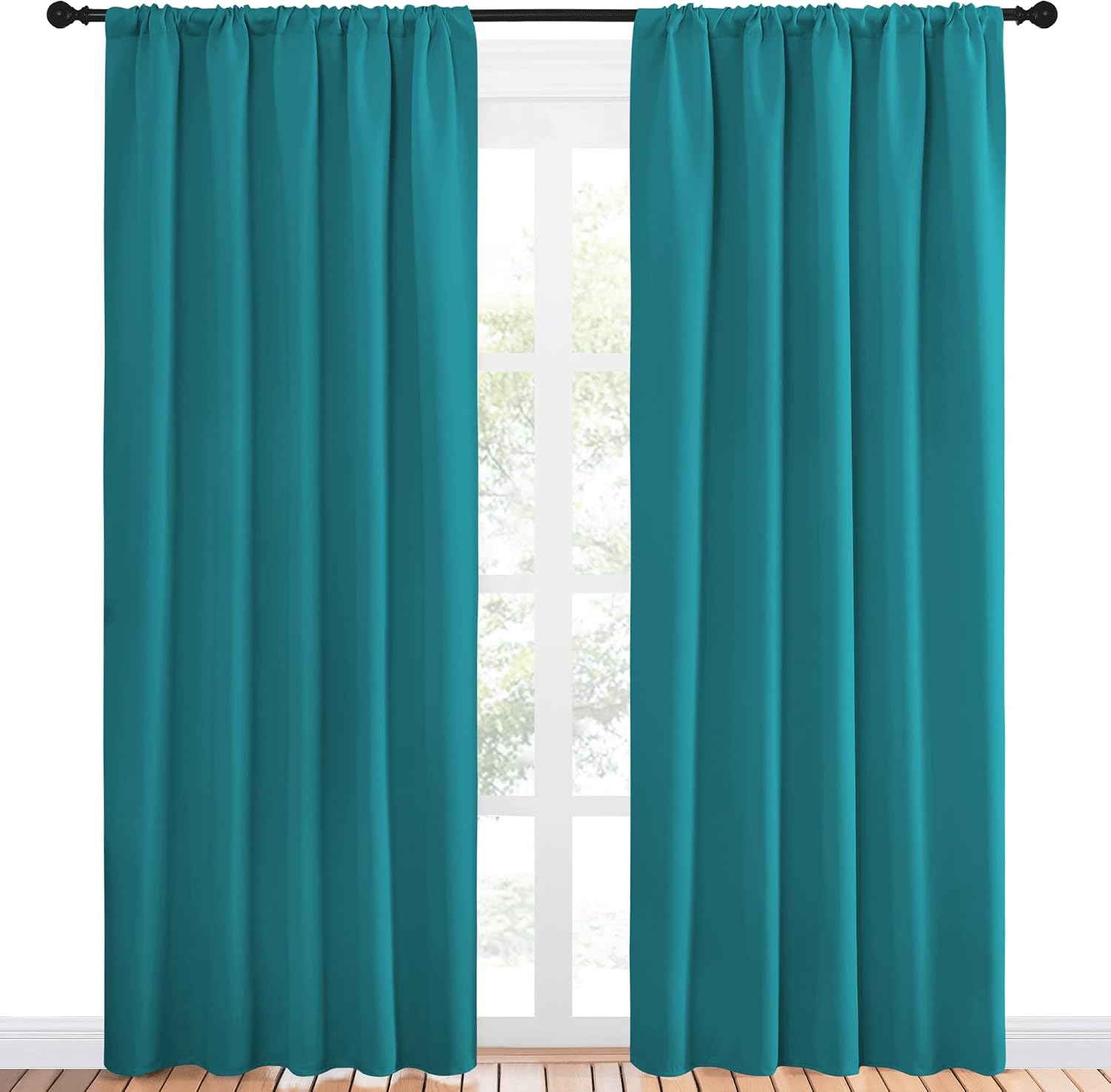 NICETOWN Peacock Blue Blackout Curtains Panels for Window, Thermal Insulated Rod Pocket Blackout Drapes/Draperies for Living Room (2…