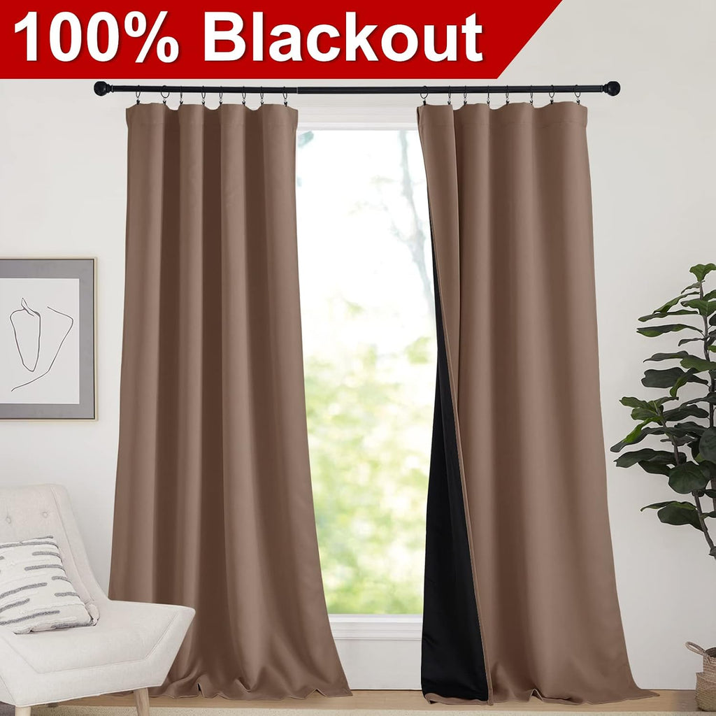 Nicetown Complete Blackout Room Warming Shades for Large Window Door, 100% Blackout Window Curtain Panels with Black Lined, 52 inches Width…