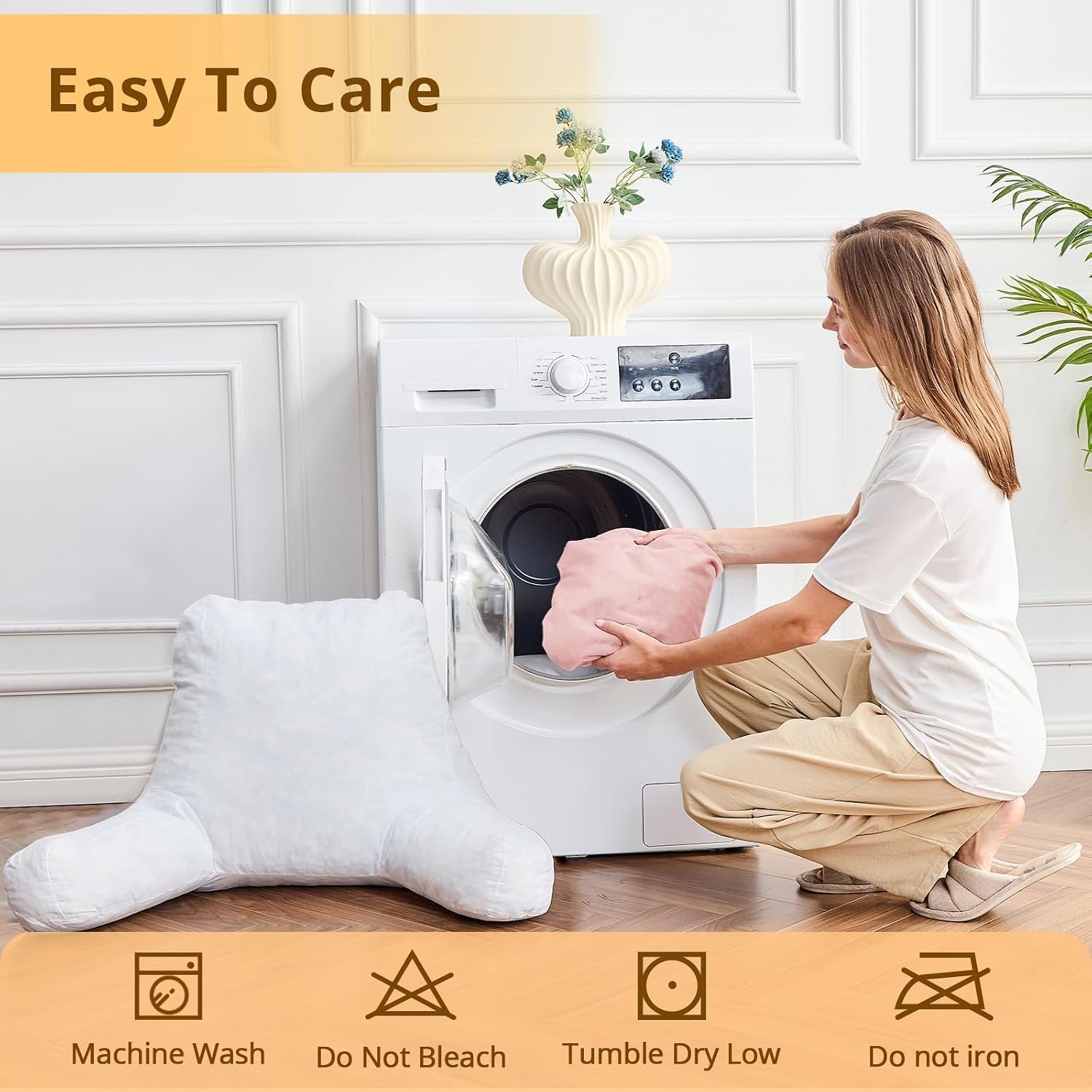 Sasttie Reading Pillow, Velvet Back Pillow for Bed Sitting Up, Adult Back-Rest Support Cushion with Arms for Sit Up on Couch, Sofa, and…