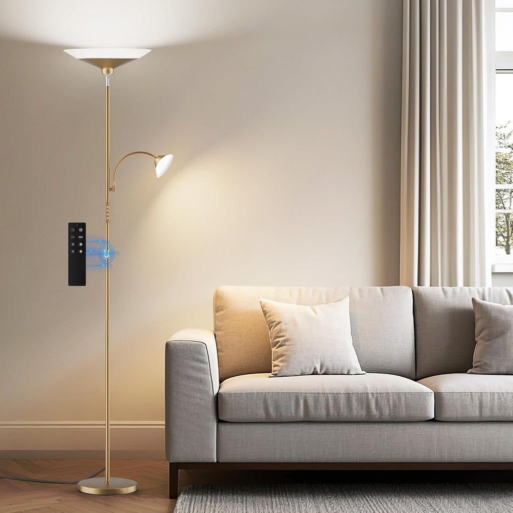 SIBRILLE Gold Torchiere Floor Lamp - 2 Way LED Standing Lamp with Reading Light, Dimmable 72'' Tall Lamp with Remote Color Changing, 34W…