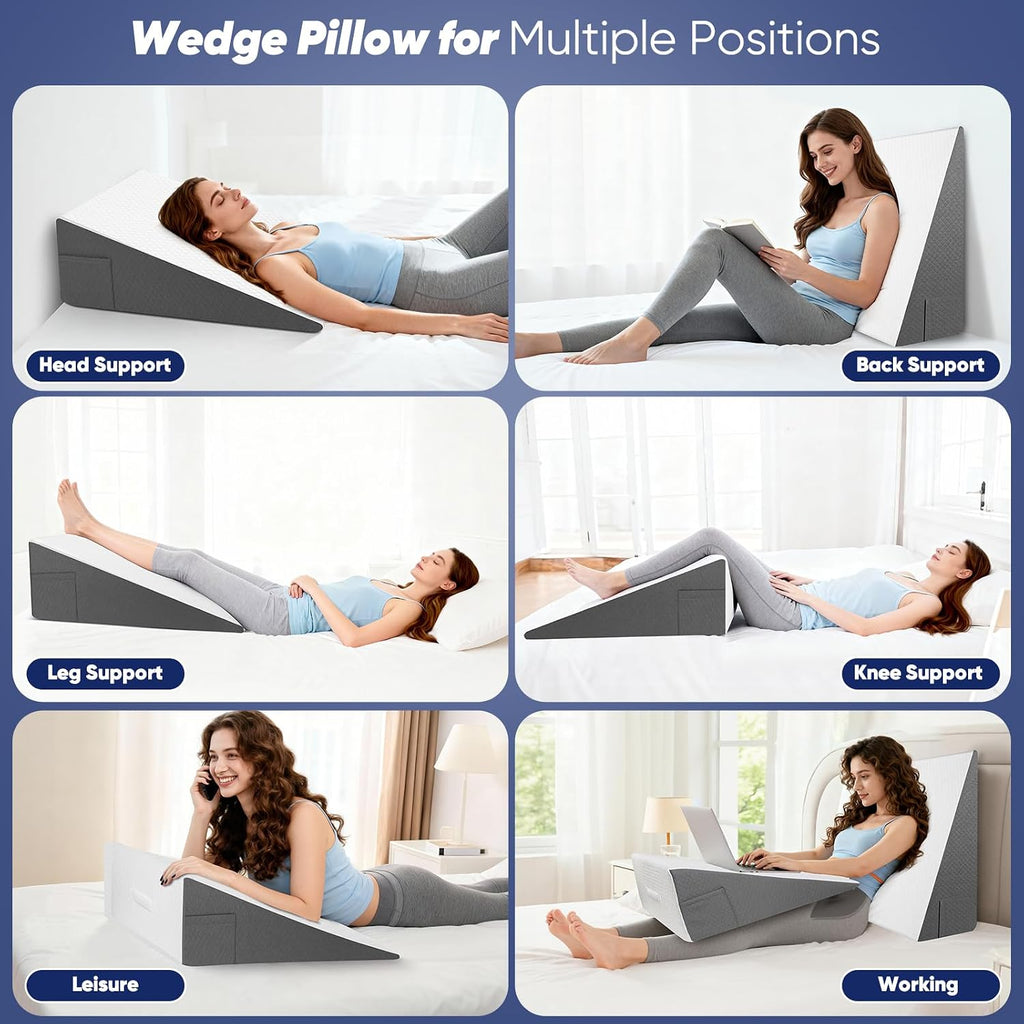 Bed Wedge Pillow for Sleeping, Reading & Resting, 10 inch Cooling Memory Foam Incline Pillow Wedge for Adults Seniors, Ideal for Couch…