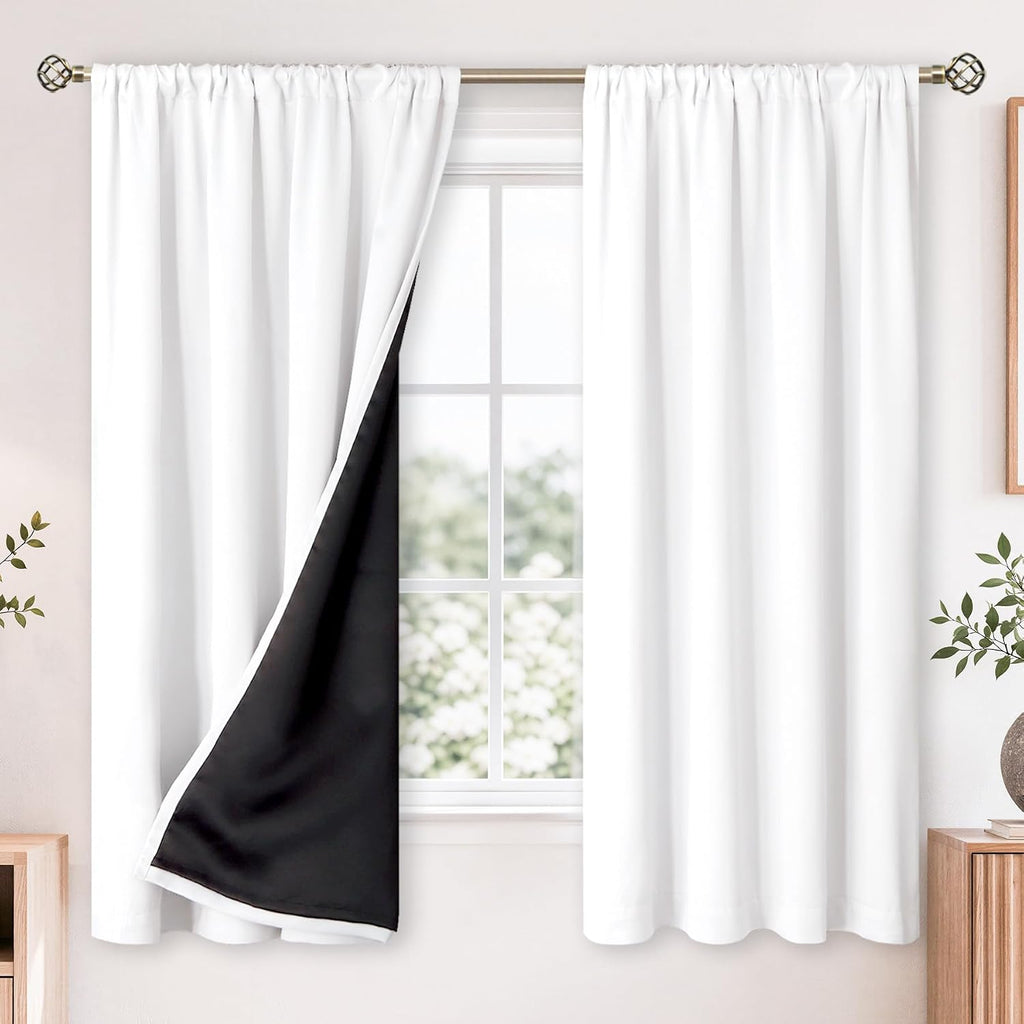 BGment White Blackout Curtains for Bedroom 63 Inch Long - Thermal Insulated Black Out Curtains Room Darkening Soundproof Rod Pocket…