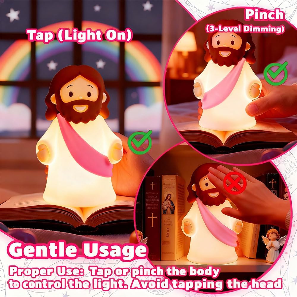 Jesus Night Light Rechargeable Bedside Night Light Dimmable Silicone LED Light Ideal for Religious Gatherings, Gifts for Sunday School…