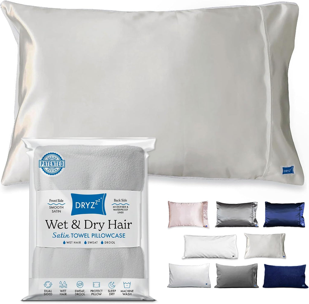 DryZzz Waterproof Pillow Protector Cooling Pillow Case 29"x19" 1pc Ivory Standard Size, Absorbent Towel Pillowcase Dual-Sided Satin & Micro…