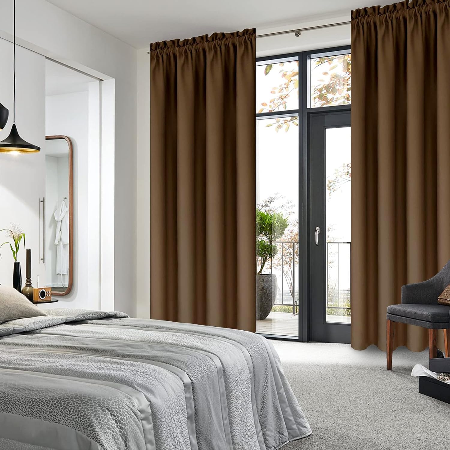 Dwcn Blackout Curtains for Bedroom - Thermal Insulated Privacy Energy Saving Rod Pocket Drapes for Living Room, W 38 x L 72 Inch, Brown, Se…