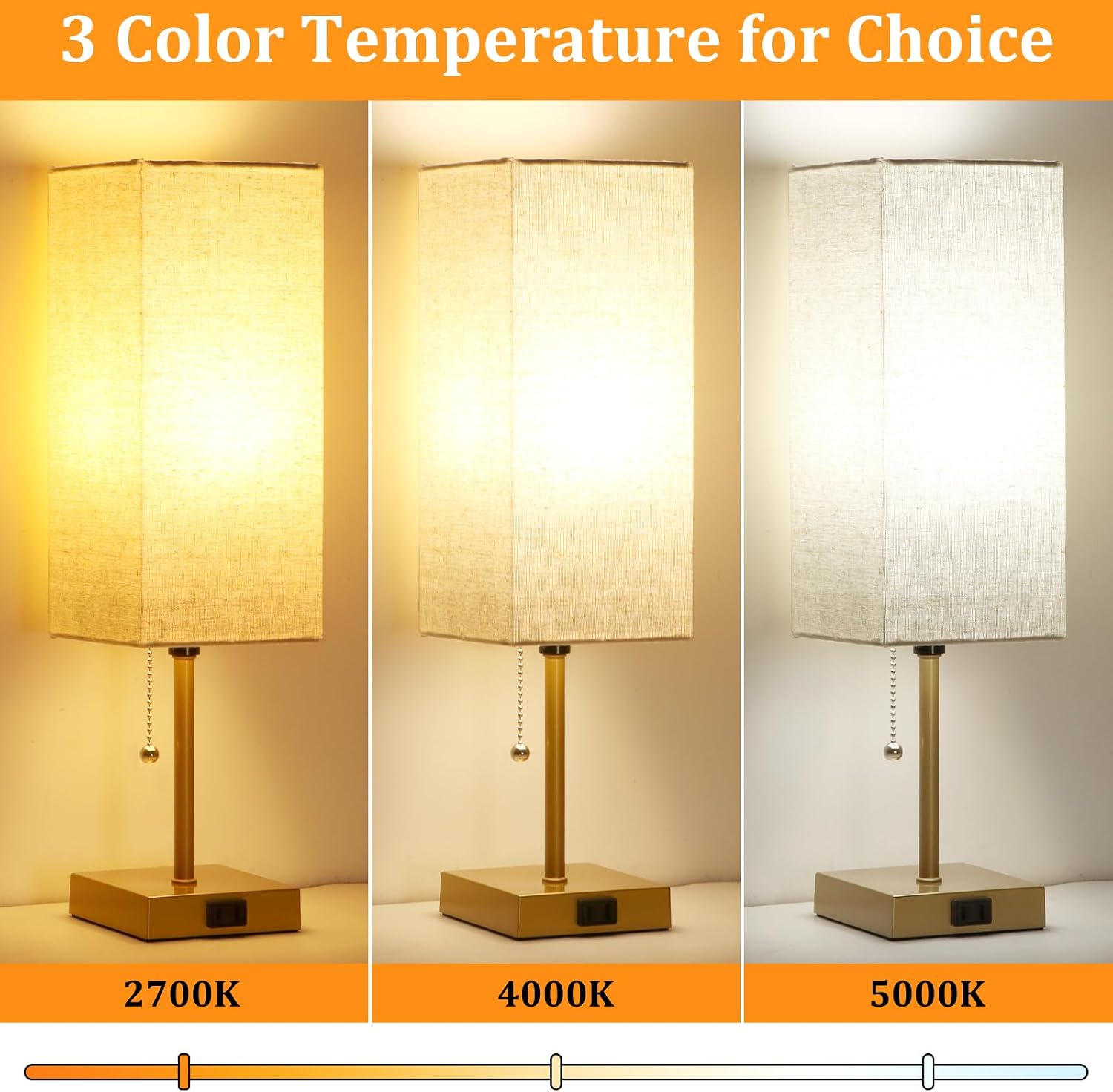 Table Lamp for Bedroom set of 2,3-Color Bedside Lamps with Pull Chain Table Lamps for Nightstand with AC Outlets,18'' Night Light Lamps…