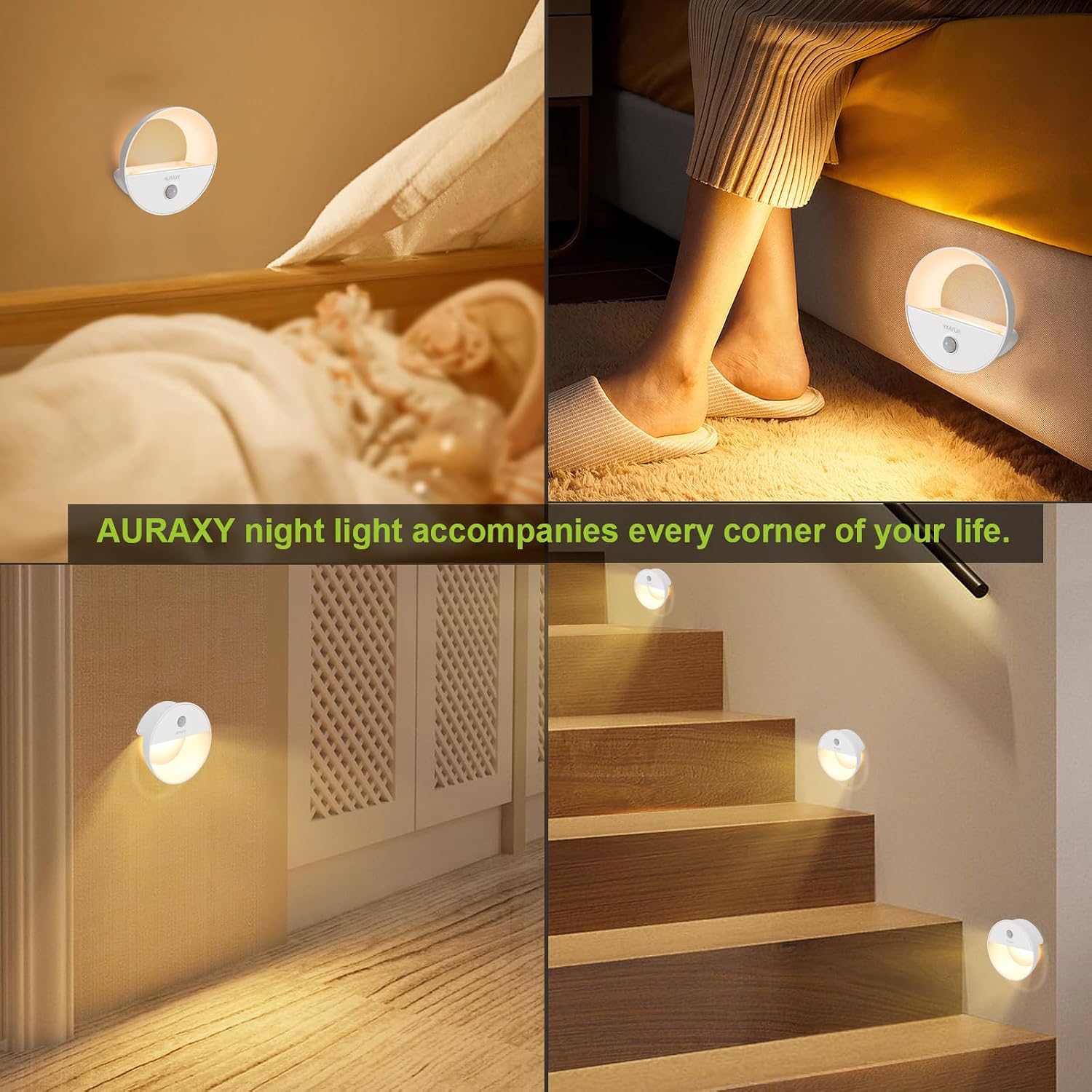 AURAXY Rechargeable Battery Night Light, Motion Sensor Night Light, LED Warm White Magnetic Stick-on Motion Sensored Hallway Light, with…
