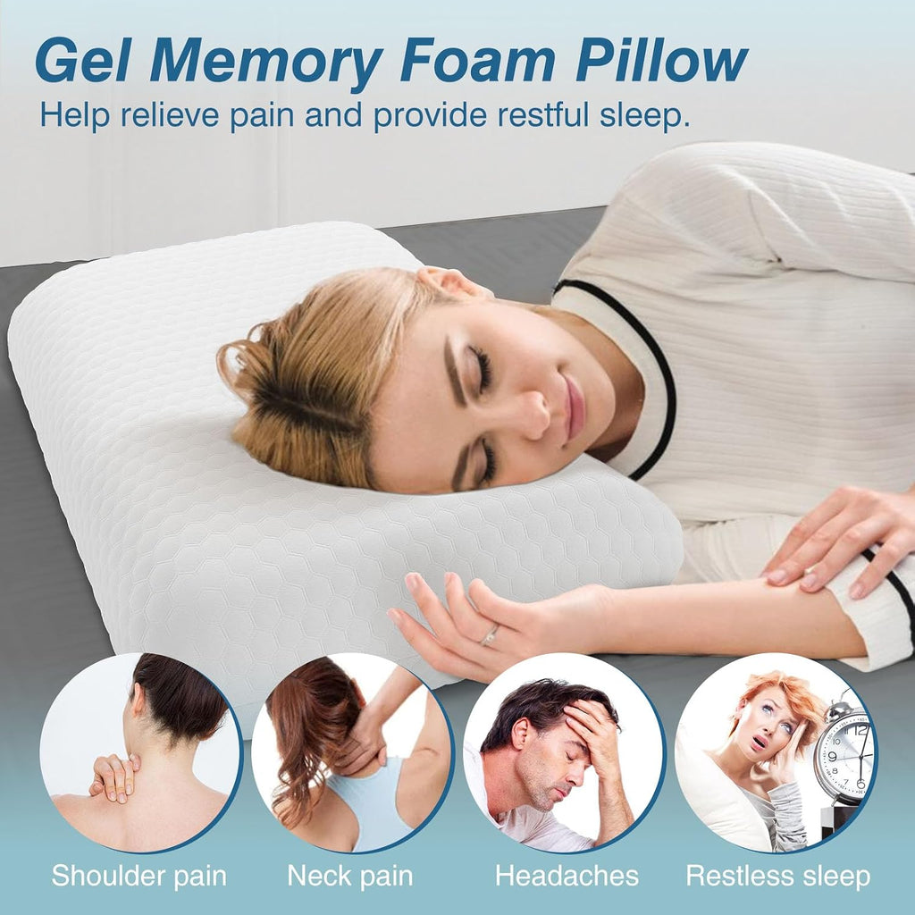 Sweetcrispy Back and Side Sleeper Support, White Gel Cooling Memory Foam Pillows for Sleeping, Bed Pillows for Adults with Breathable Mesh…