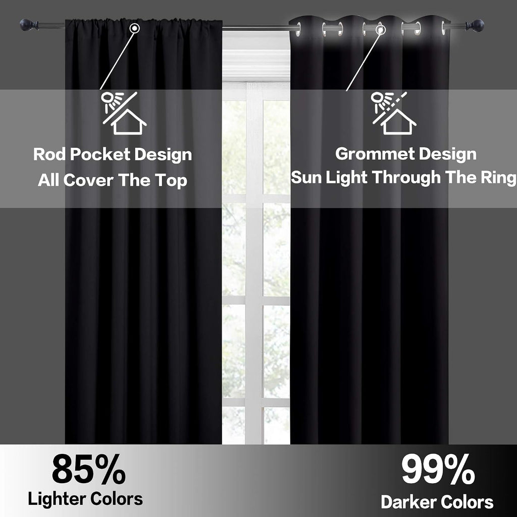 RYB HOME Bedroom Blackout Curtains - Black Curtains Solar Light Block Insulated Drapes Energy Saving for Bedroom Dining Living Room, 42 x…