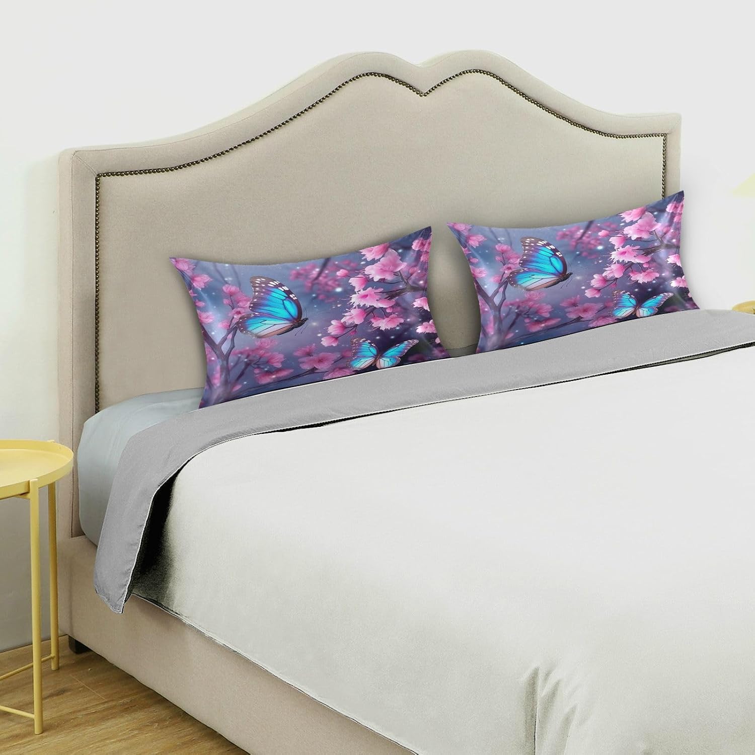 YETTASBIN Butterfly Flower Satin Pillowcase, Soft Breathable Silk Pillow Case with Envelope Closure for Hair and Skin, King Size 40 x 20…