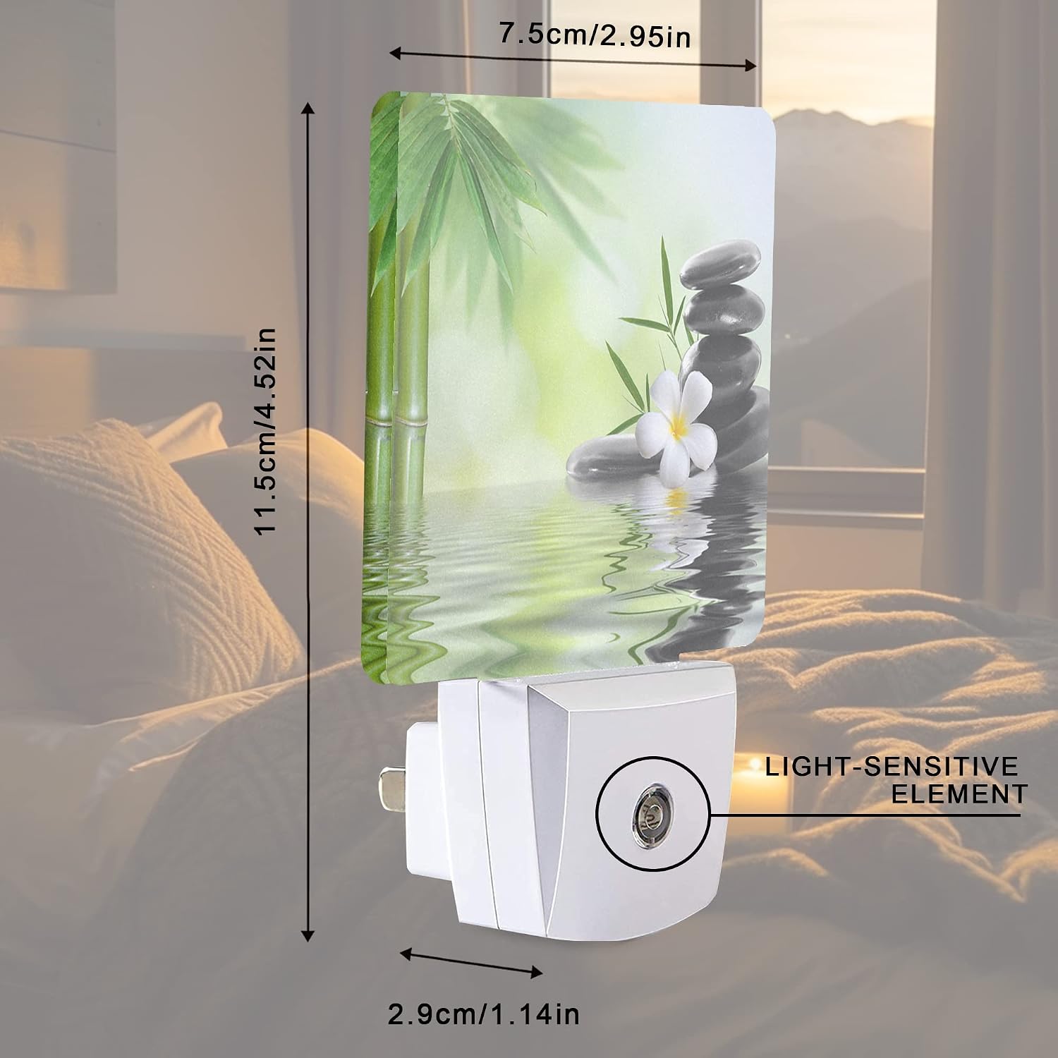 Zen Stones Bamboo Tree Jasmine Flower Spa Night Light Plug-in LED Nightlights Auto Sensor Night Lamp Dusk-to-Dawn Lamp Home Decor for…