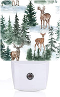 Watercolor Deer and Forest Night Light, Plug Into Wall for Boys Girls Bedroom Decorative Square Night Light Lamp 0.5w Sleep Friendly