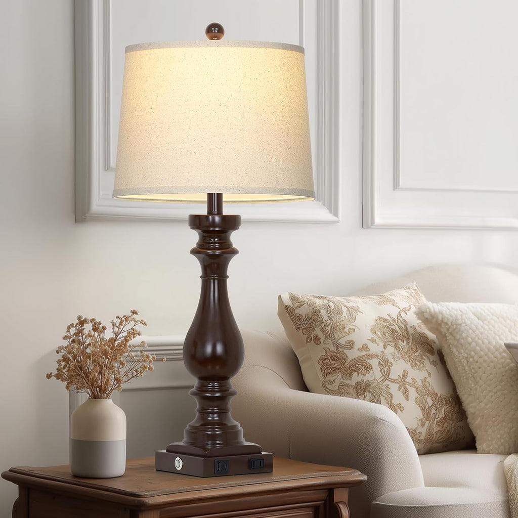 Cinkeda 29" Tall Farmhouse Table Lamp for Living Room Set of 2, Vintage Retro Nightstand Lamps with USB C+A Ports & AC Outlet,3-Way…