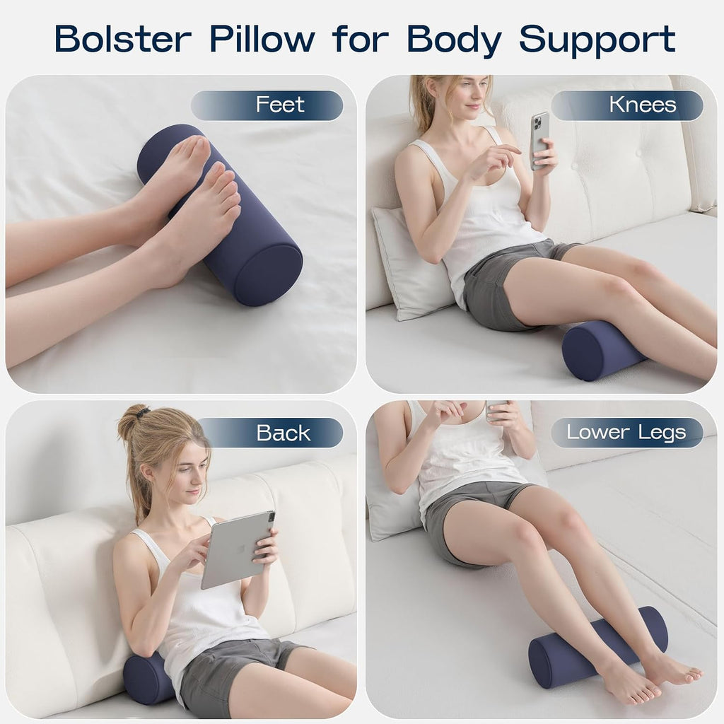 Forcanby Neck Roll Pillow for Neck - Memory Foam Neck Support Pillow for Bed | Round Neck Pillow for Sleeping, 15.7 * 6 * 6inch ((Navy-Blue…