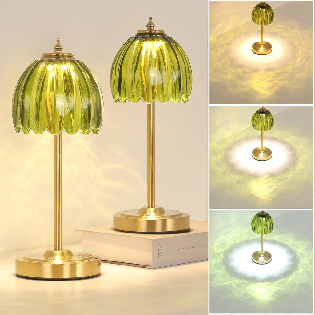 Shenmoyl Set of 2 Tulip Table Lamp with 5000mAh Battery & Touch Control, Cordless Table Lamp with 3 Colors, Dimmable Rechargeable Table…