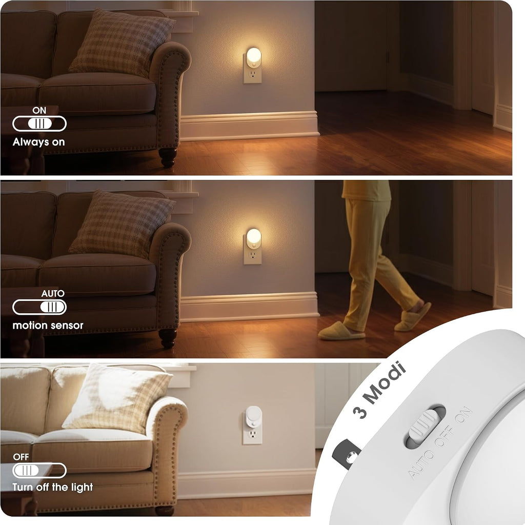 JandCase LED Motion Sensor Night Light, 2 Pack, Motion Activated Sensor Night Lights Plug into Wall, 3000K Warm White, Dimmable Nightlight…