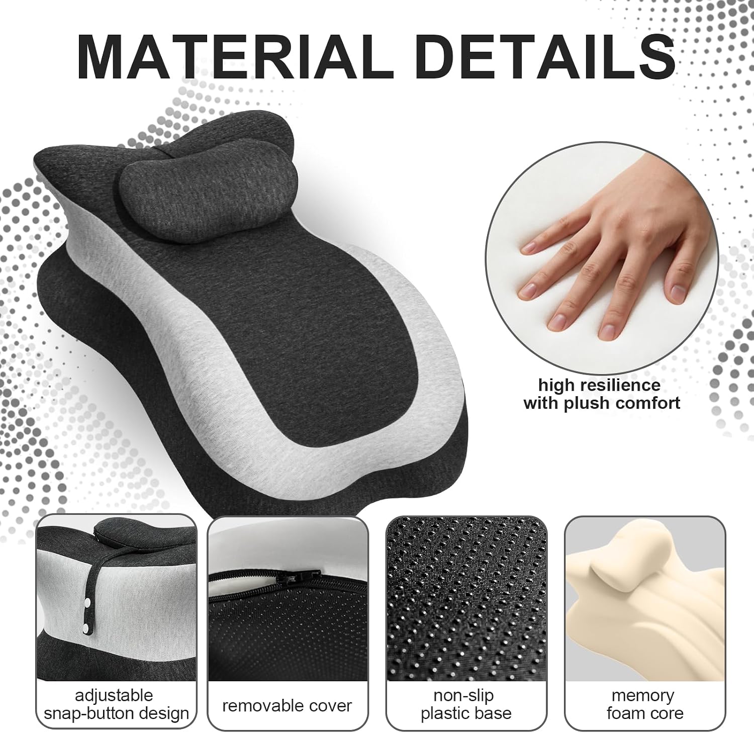 Wacalarda Memory Foam Wedge Pillow, Ergonomic Reading Pillow for Bed, Waist and Neck Support, Quick Rebound & Plush Comfort Black