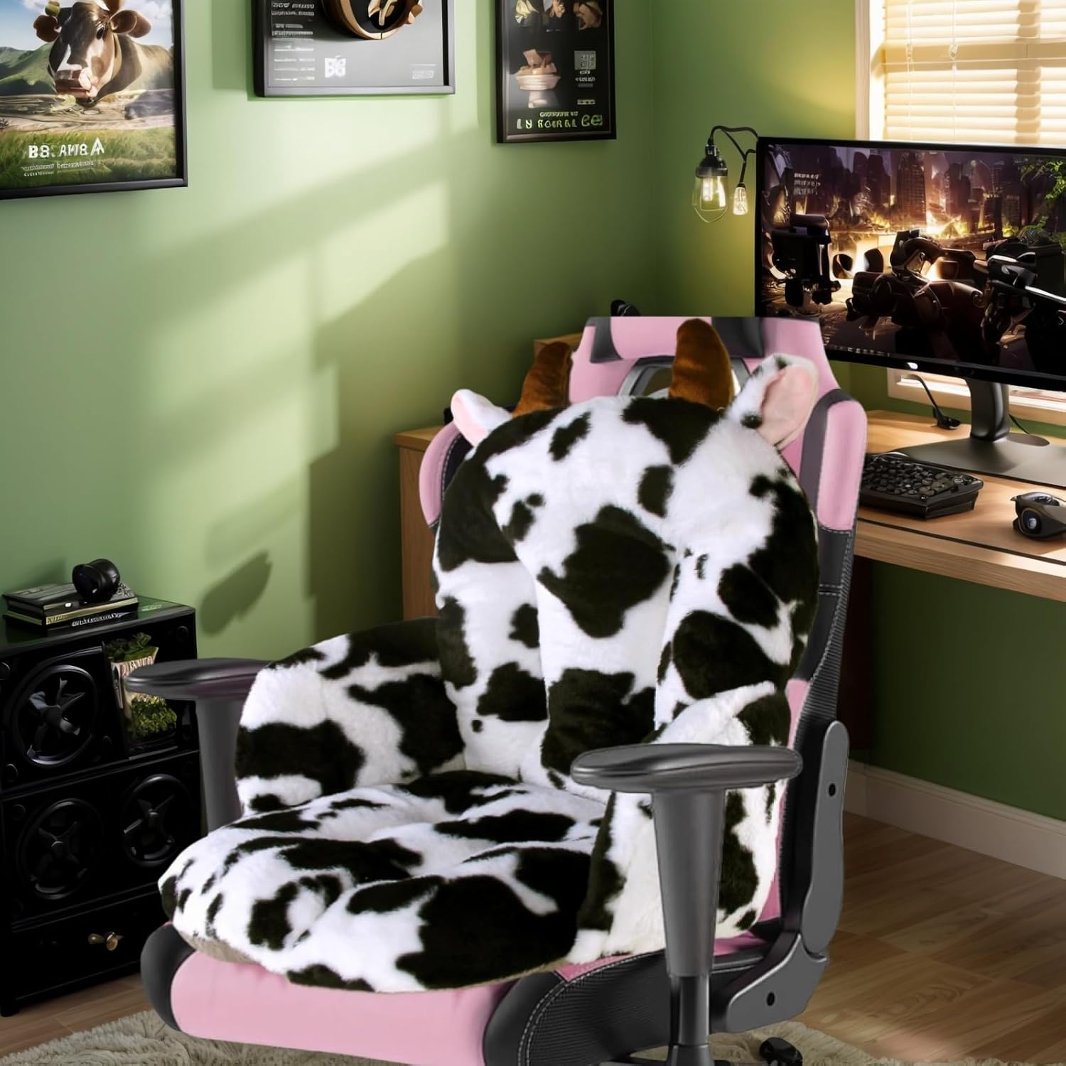 DOBUONO Comfy Office Chair Cushion: 17.5" L x 17.5" W x 18" H Cute Seat Cushion Kawaii Cushion for Gaming Chair with Backrest Non-Slip…