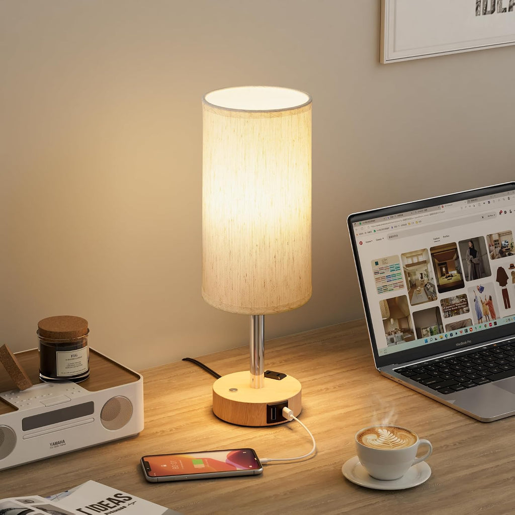 Aooshine Touch Bedside Table Lamp with Memory - Stepless Dimmable Lamp for Bedroom, Small Nightstand Lamp with Dual USB Charging Ports and…