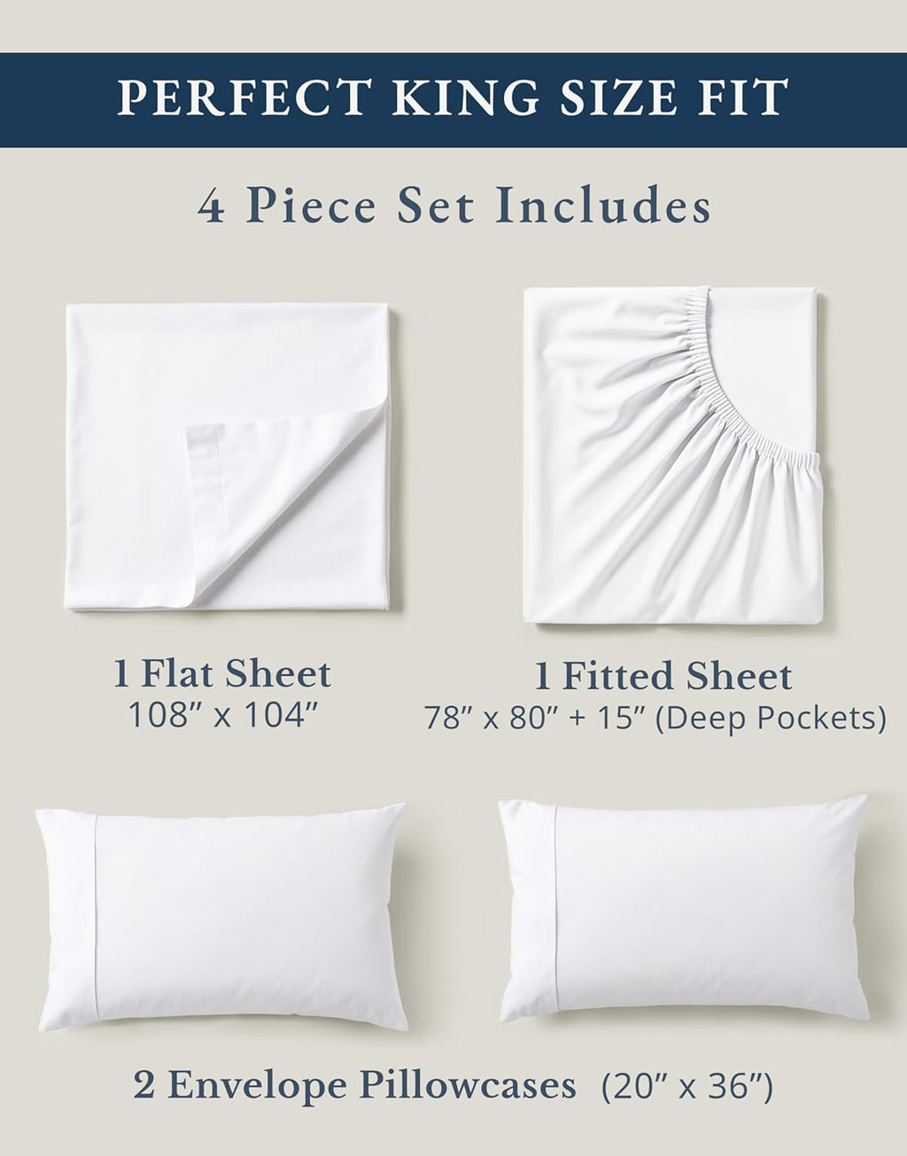 LaneLinen LANE LINEN 100% Organic Cotton King Size Sheets Set, Soft & Comfy All Season Breathable Sheets King Size, Percale Weave Fully Ela…