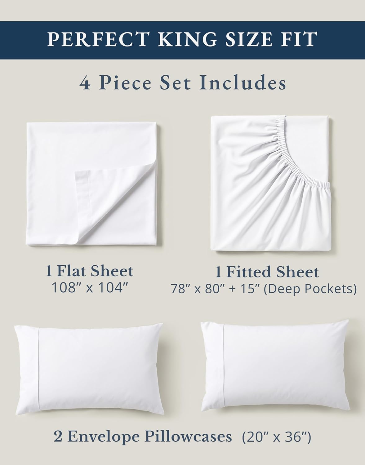 LaneLinen LANE LINEN 100% Organic Cotton King Size Sheets Set, Soft & Comfy All Season Breathable Sheets King Size, Percale Weave Fully Ela…