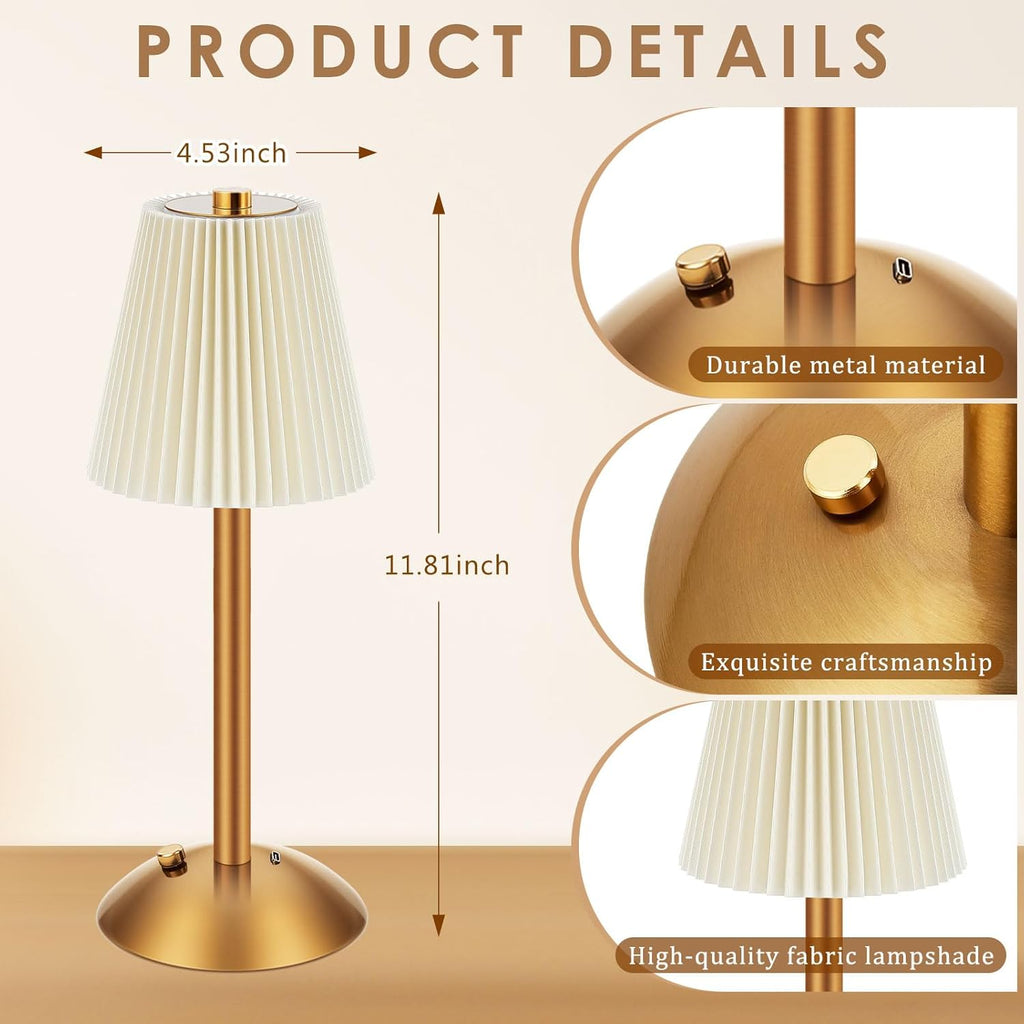 Liliful 1 Pcs Cordless Table Lamp Rechargeable Touch LED Small Gold Portable Battery Operated USB-c Desk Lamp 3 Color Dimmable for…