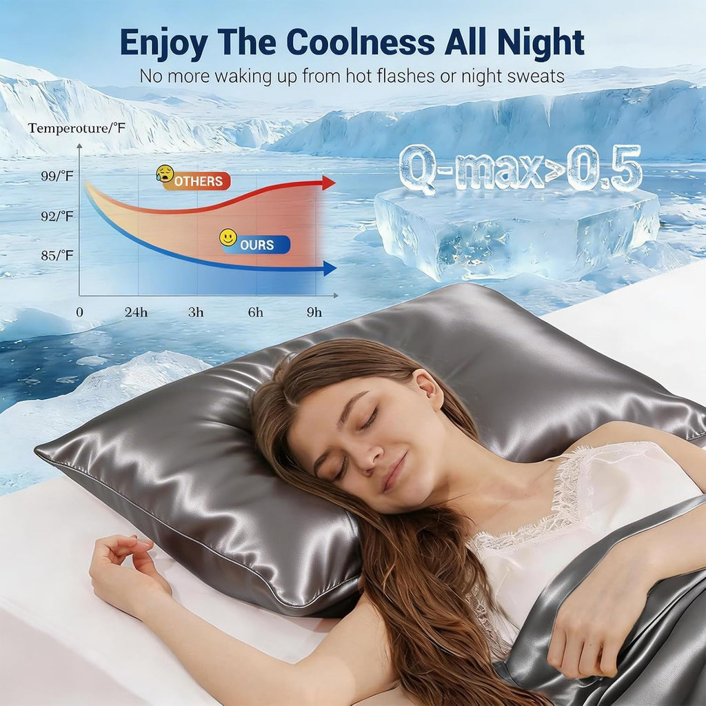 Luxear Cooling Pillow Cases for Hot Sleepers, Double-Sided Upgraded Arc-Chill Q-Max > 0.5 Cooling Satin Pillowcase, Silky Soft, Hair & Skin…