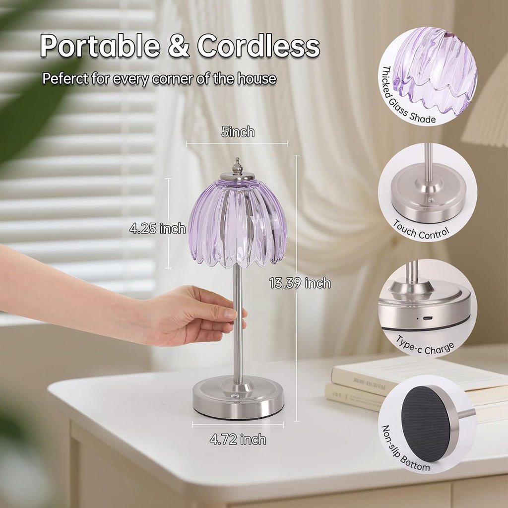 Shenmoyl Tulip Table Lamp with 5200mAh Battery & Touch Control, Cordless Small Table Lamp with 3 Colors, Dimmable Rechargeable Table…