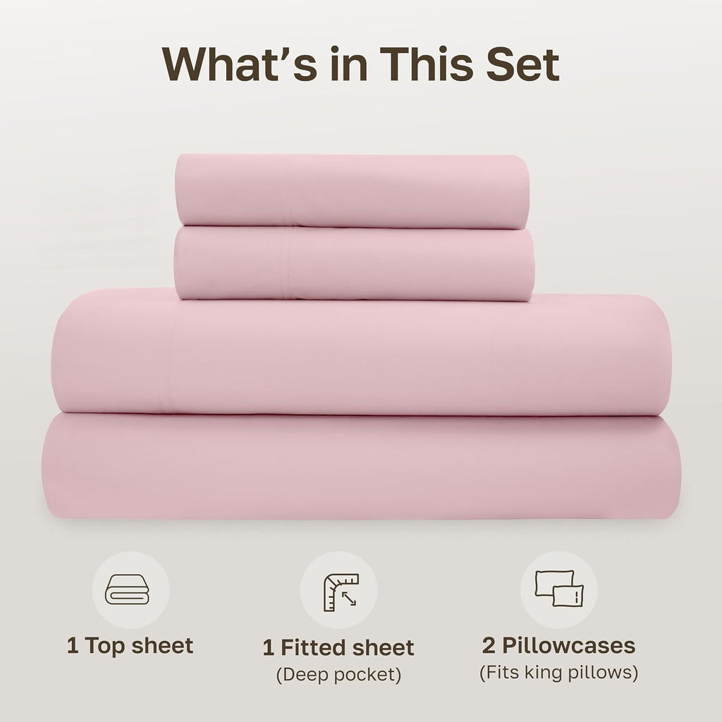 CaliforniaDesignDen California Design Den 100% Organic Cotton Sheets King Size Deep Pocket Set - Soft and Crisp Percale King Sheet Set, Coo…