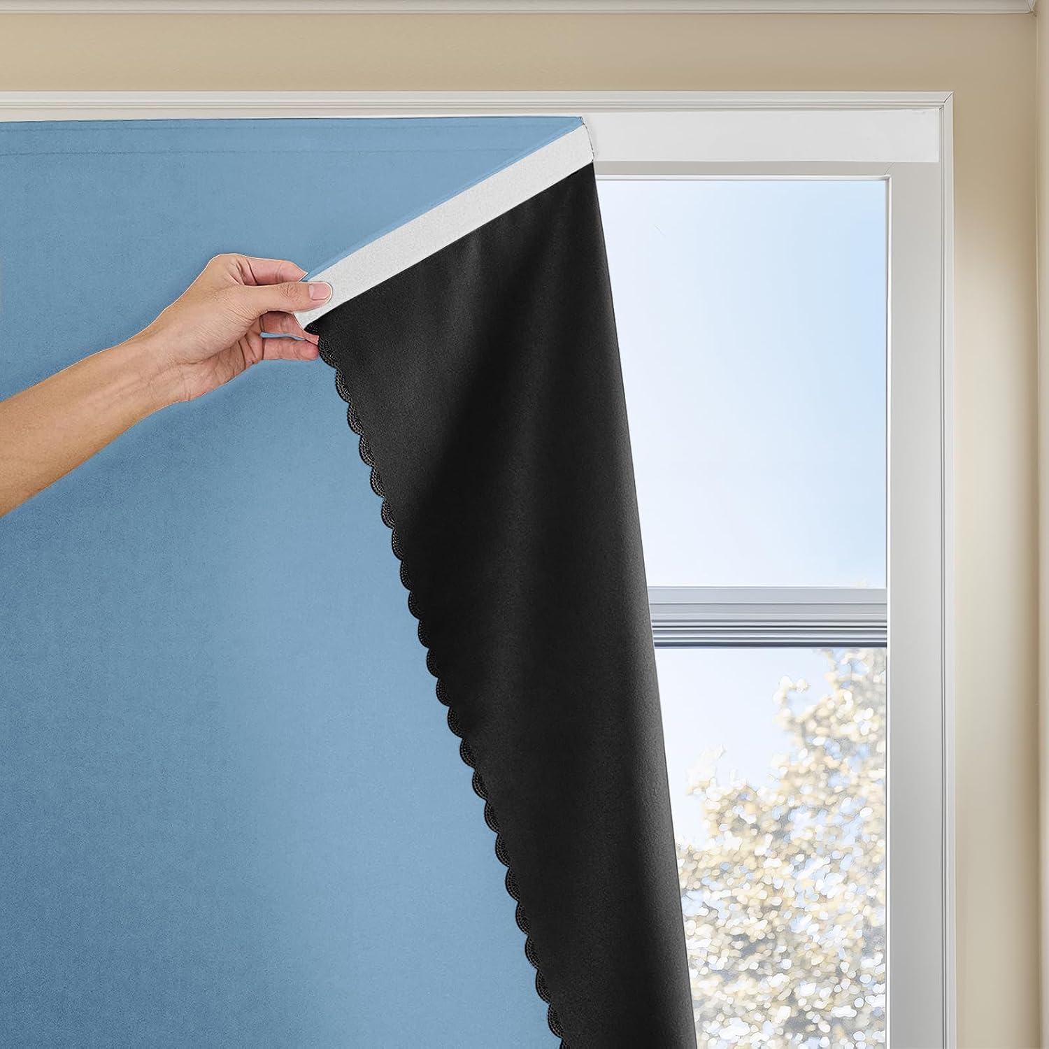 Jilron Magic Tape Stick on Portable Curtains for Windows, Bedroom Blackout Curtains for - Thermal Lnsulated No Drill Curtains Room Darkening…