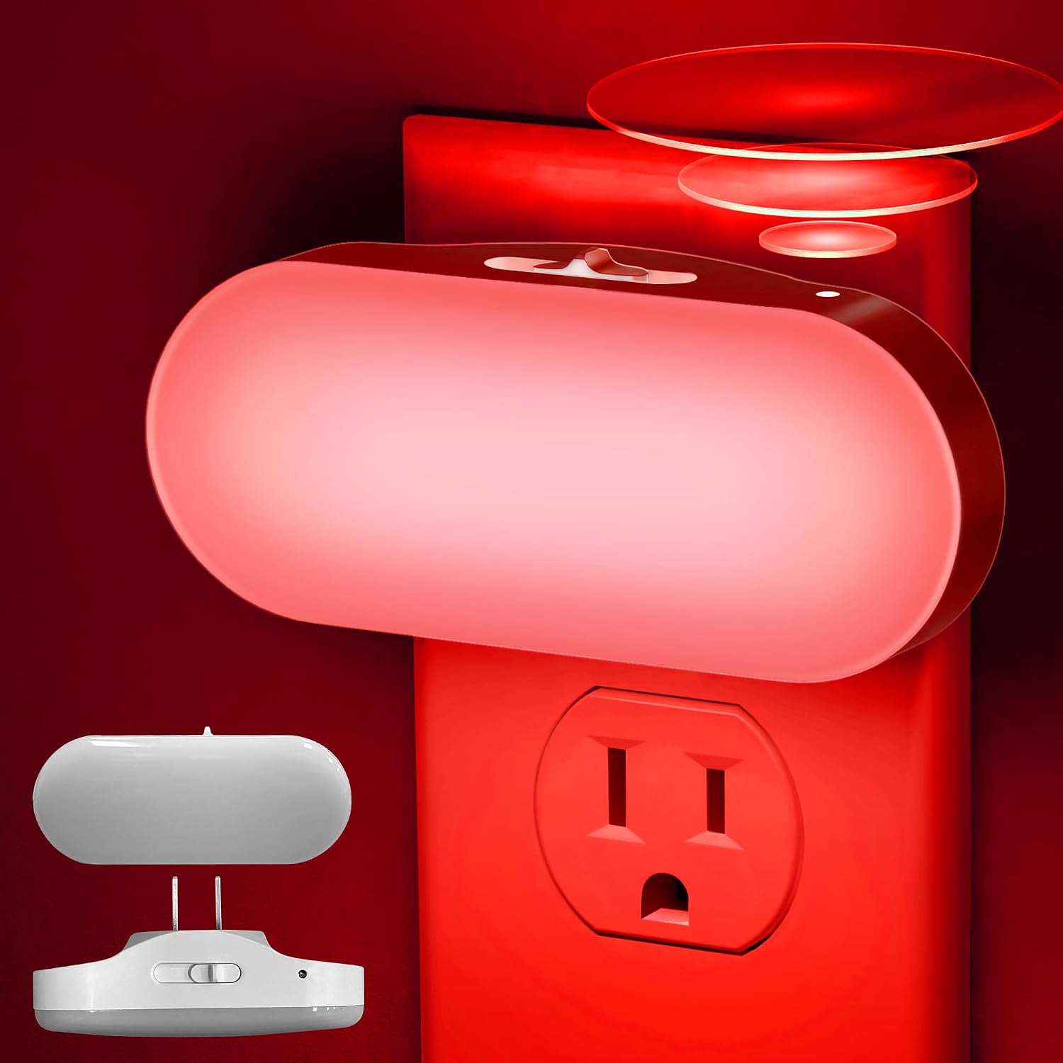 DORESshop Red Night Light, Auto On/Off, 0-100 LM Adjustable Brightness, Dimmable Plug Into Wall Light Sensor Night Light for Kids Room…