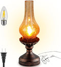 Vintage Table Lamp with Amber Gradient Crackle Glass Shade, Touch Control & 3-Way Dimmable Rustic Retro Farmhouse Bedside Lamp for…