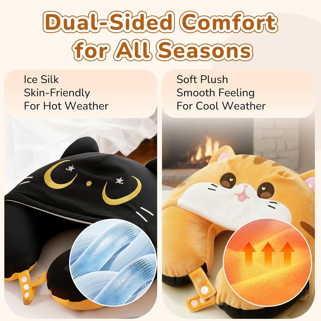 Mewaii Certified to ASTM & CPSIA Standards–Kids Travel Neck Pillow with Hood, Memory Foam Airplane Pillow, Double-Sided, Cute Design, Cooling…