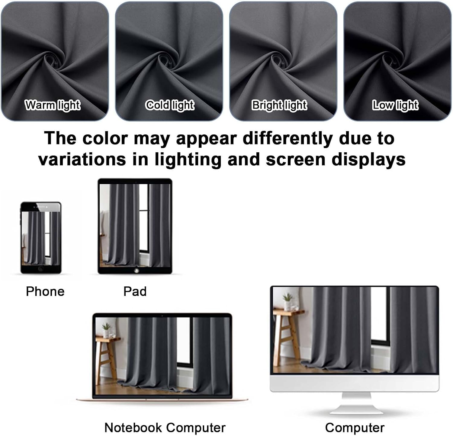 Gwine Charcoal Grey Blackout Curtains for Bedroom 90 inches Long 2 Panels Set, Solid Noise Reducing Thermal Insulated Blackout Curtains…