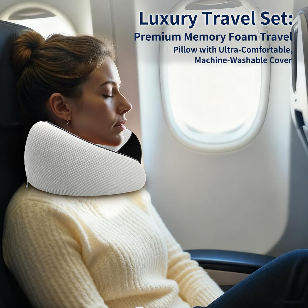 StayCoolThisSummer Travel Pillow for Airplane - 360°Support Ergonomic Raised-Edge Designed, 100% Memory Foam Neck Pillow - for Traveling &…
